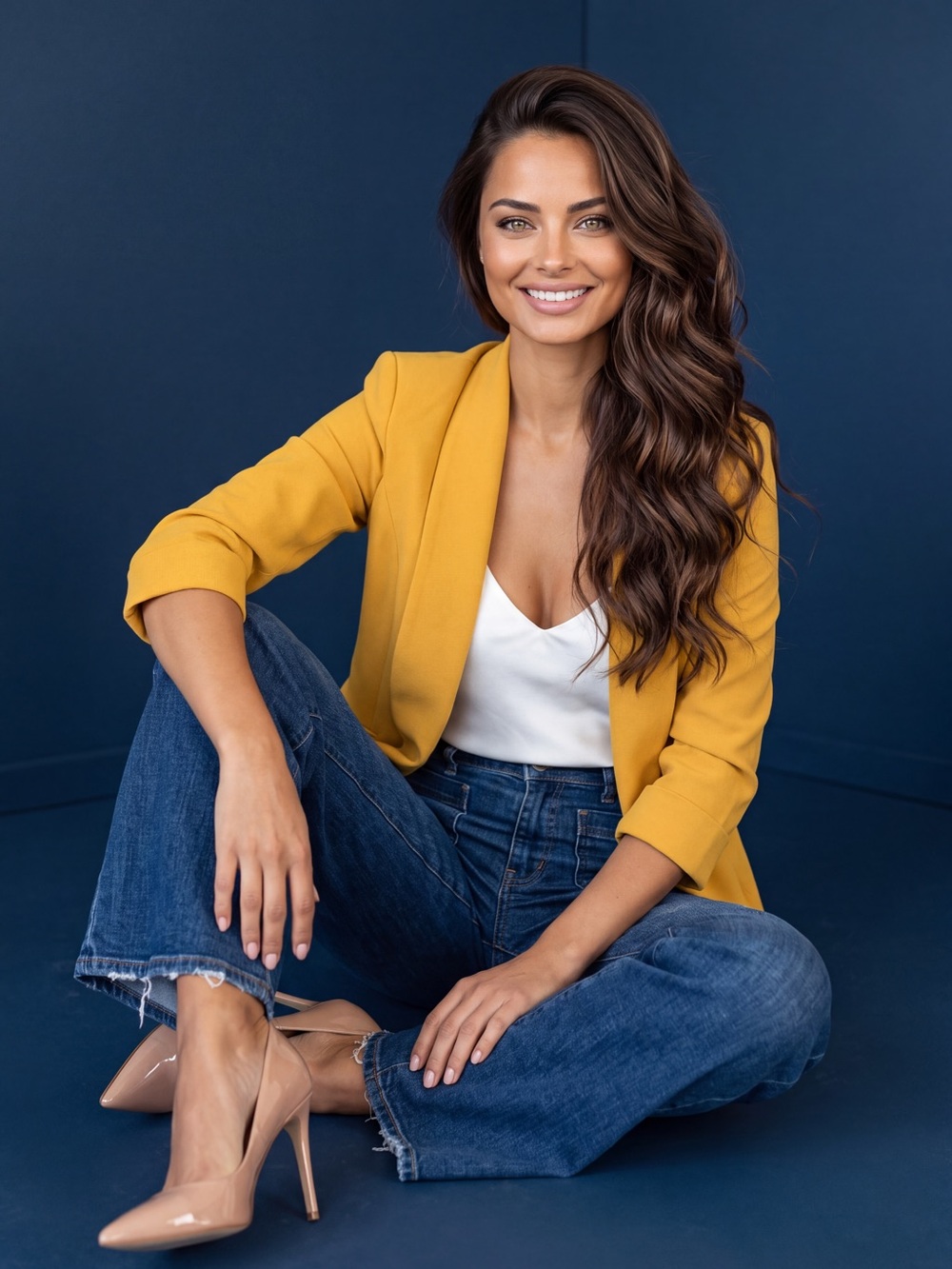 Kasper Mustard Open-Front Blazer
